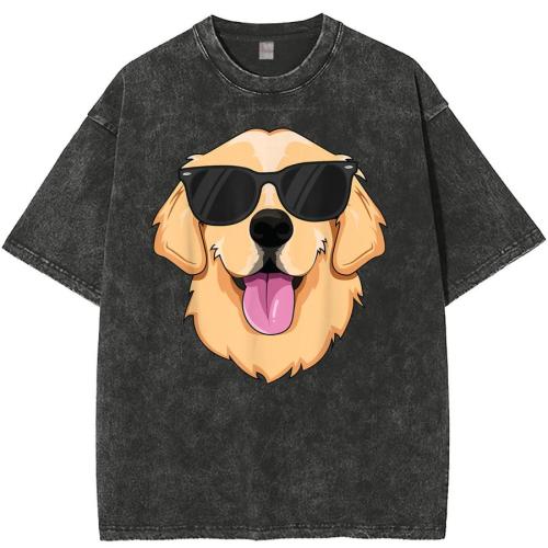 Cotton plus size non-stretch dog print short-sleeved casual simple t-shirt