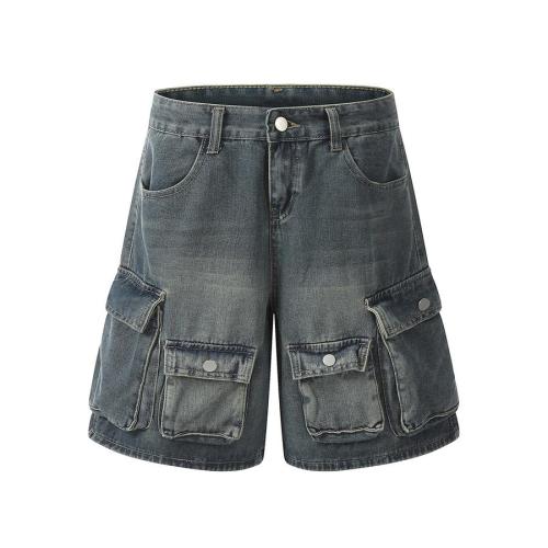 Stylish non-stretch multiple pockets loose denim shorts size run small