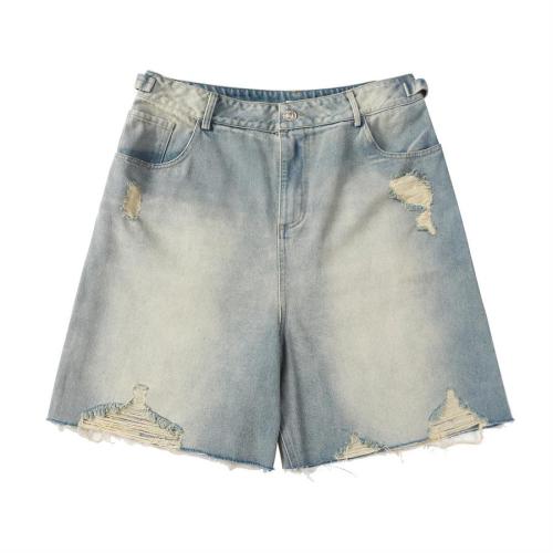 Stylish non-stretch hole loose denim shorts size run small