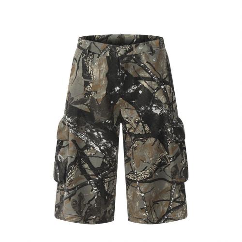 Stylish non-stretch twig print straight cargo shorts size run small