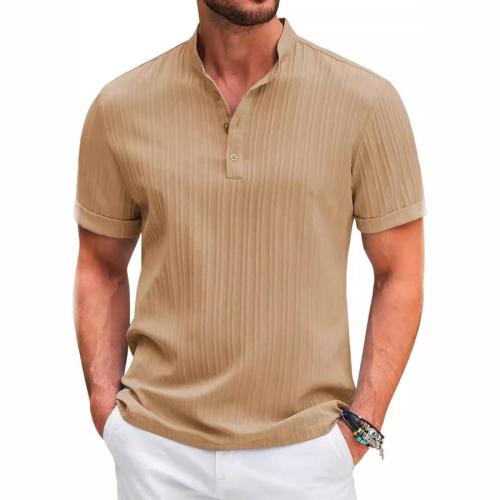 Casual plus size non-stretch solid color jacquard short sleeve shirt