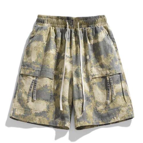 Stylish plus size non-stretch tie-dye print drawstring loose cargo shorts