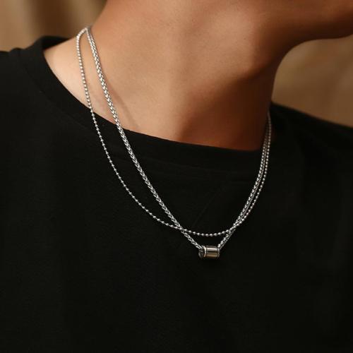 One pc stylish new cylinder pendant titanium steel necklace (length:60+5cm)