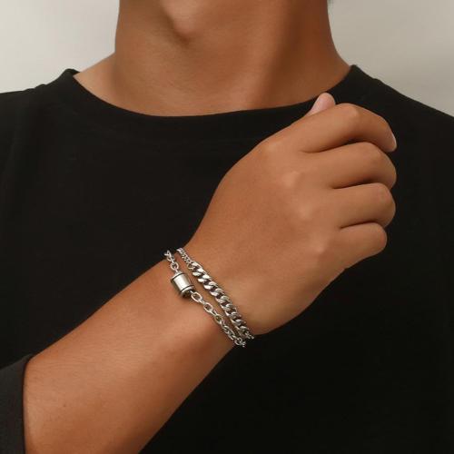 One pc stylish new irregular splicing titanium steel bracelet(length:21+3cm)