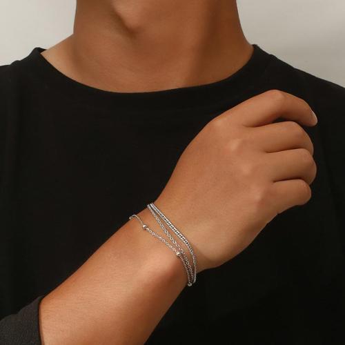 One pc stylish new three-layer chain titanium steel bracelet(length:21+3cm)