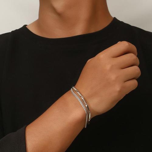 One pc hip hop new double chain titanium steel bracelet (length:21+3cm)