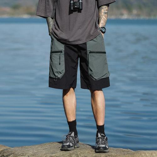 Stylish plus size non-stretch contrast color loose breathable cargo shorts