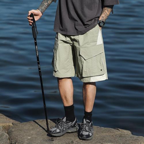 Casual plus size non-stretch contrast color loose drawstring cargo shorts