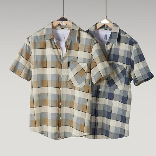 Casual plus size non-stretch plaid print cotton breathable shirt size run small