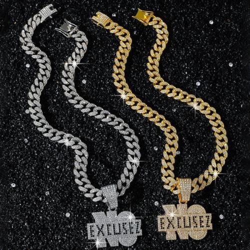 One pc hip hop new rhinestones letter pendant alloy necklace (length:50cm)