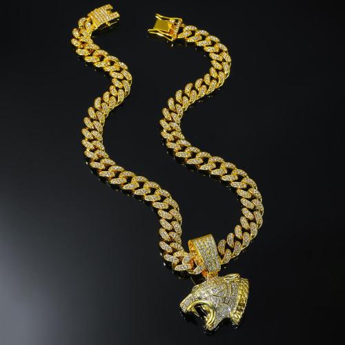 One pc new rhinestones leopard head pendant alloy necklace (length:50cm)