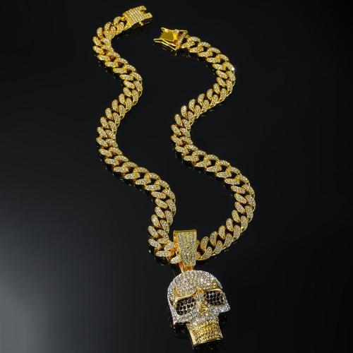 One pc new rhinestones skull pendant all-match alloy necklace (length:50cm)