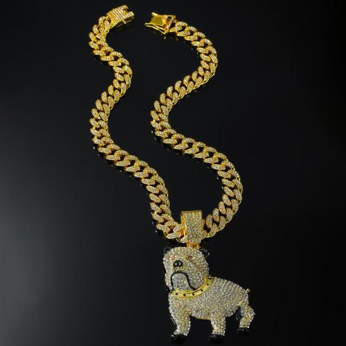 One pc new rhinestones bulldog pendant all-match alloy necklace (length:50cm)