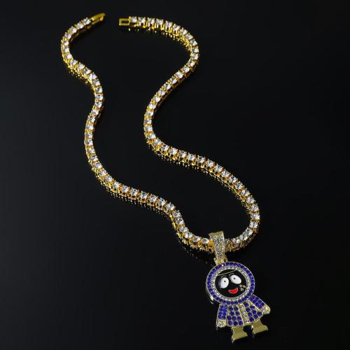 One pc new rhinestones cartoon character pendant alloy necklace (length:50cm)