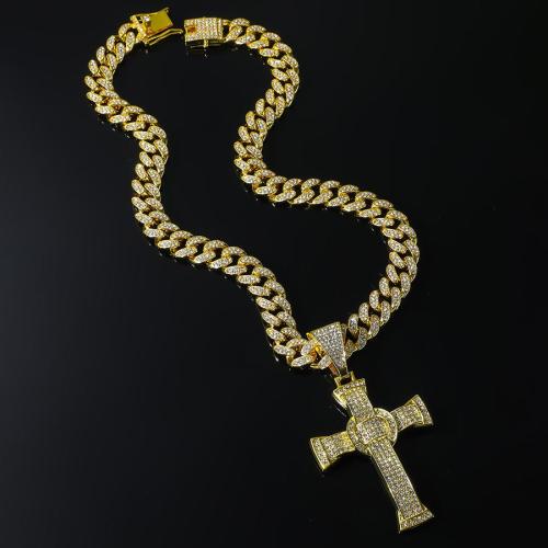 One pc new full rhinestones cross pendant alloy necklace (length:50cm)