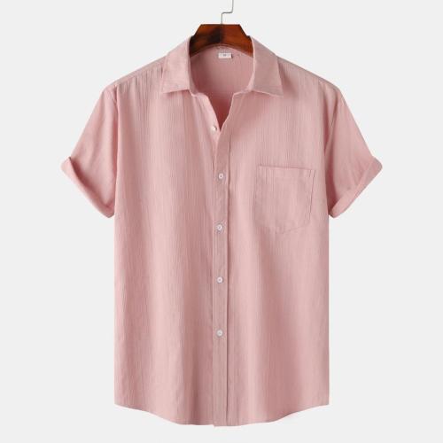 Casual plus size non-stretch solid 6 colors breathable short-sleeved shirt