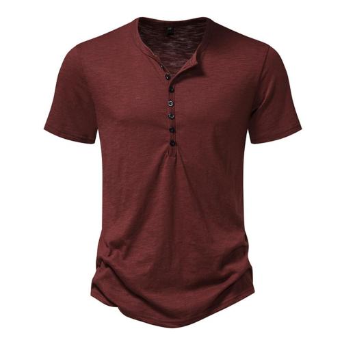 Casual plus size non-stretch solid color single-breasted short sleeve t-shirt