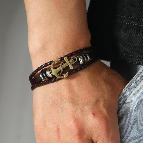 One pc retro new alloy anchor decor leather bracelets(length:21.5cm)