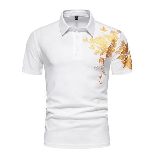 Casual plus size non-stretch holographic floral printed short sleeve polo shirt