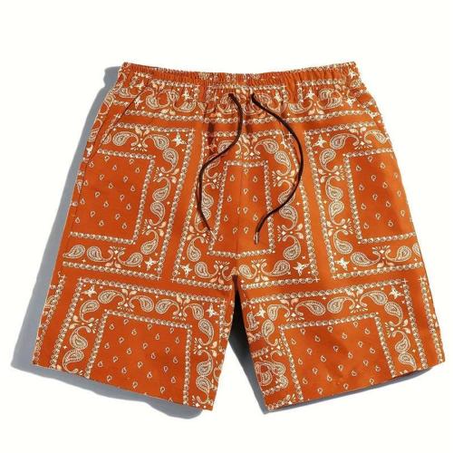 Casual plus size non-stretch paisley batch printing straight shorts