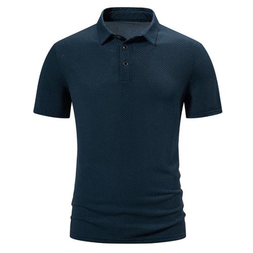 Casual plus size slight stretch solid color jacquard short sleeve polo shirt