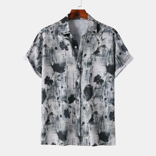 Casual plus size non-stretch batch printing short sleeve shirt