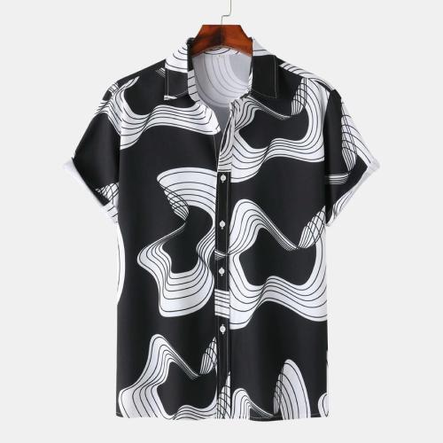 Casual plus size non-stretch batch printing short sleeve shirt#1