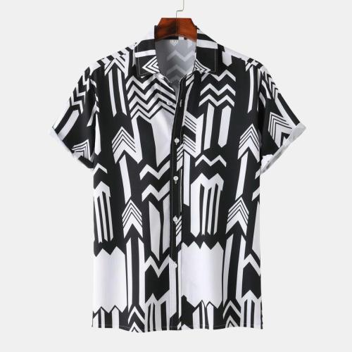 Casual plus size non-stretch batch printing short sleeve shirt#4