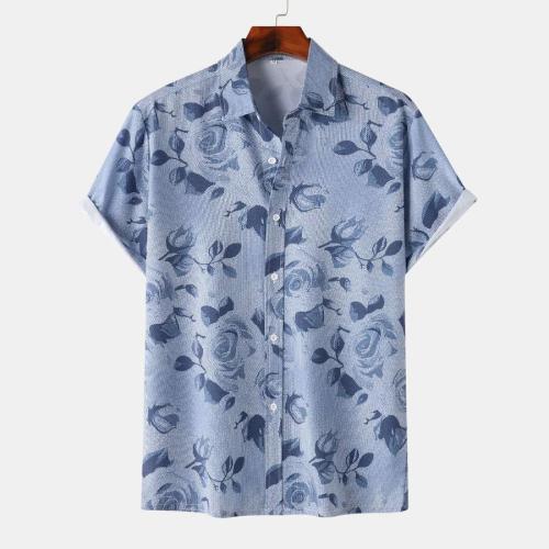 Casual plus size non-stretch batch printing short sleeve shirt#5