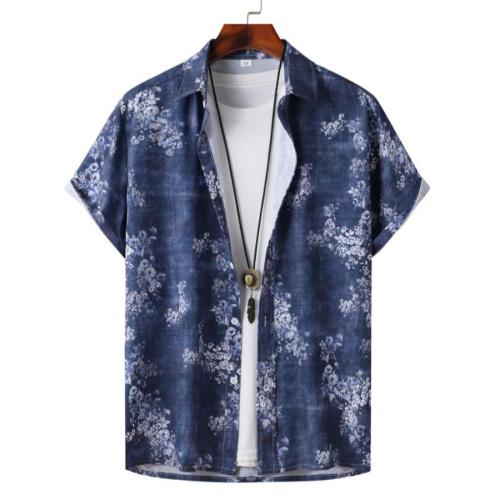 Casual plus size non-stretch floral batch printing short sleeve shirt