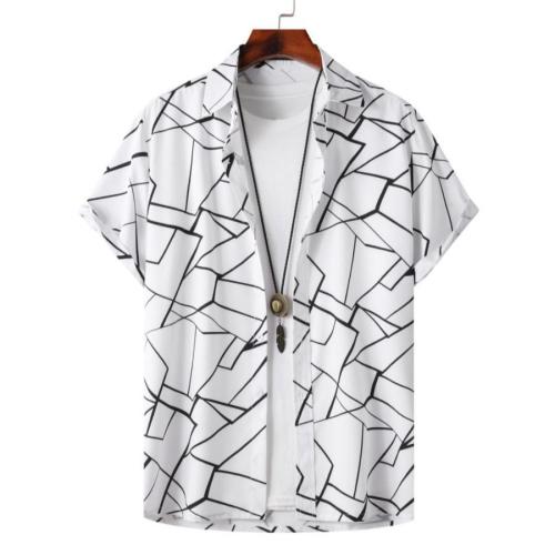 Casual plus size non-stretch line batch printing short sleeve shirt