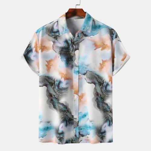 Casual plus size non-stretch tie-dye batch printing short sleeve shirt