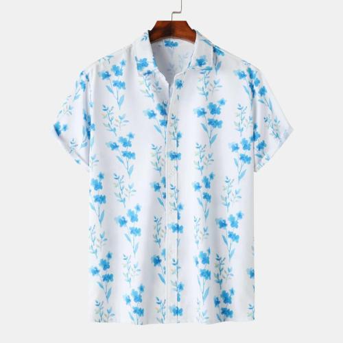 Casual plus size non-stretch flowers batch printing short sleeve shirt