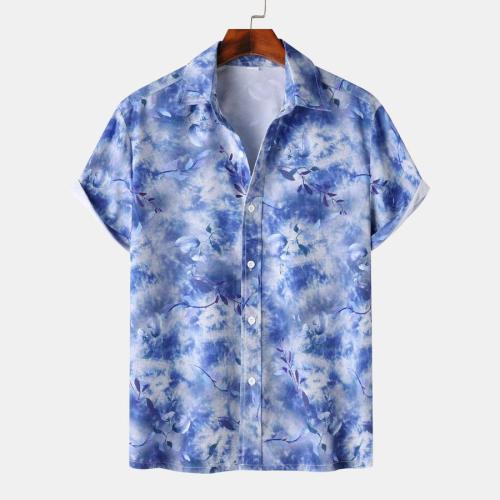 Casual plus size non-stretch flowers batch printing short sleeve shirt#2