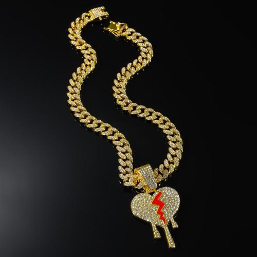 One pc new rhinestones heartbreak pendant alloy necklace (length:50cm)