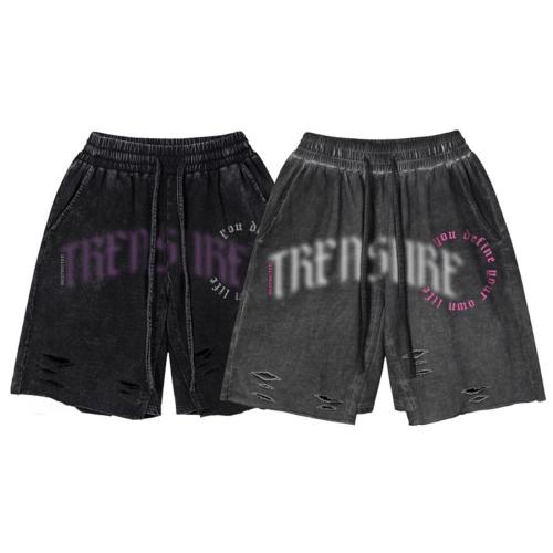 Retro non-stretch new letter printing hole cotton straight shorts size run small