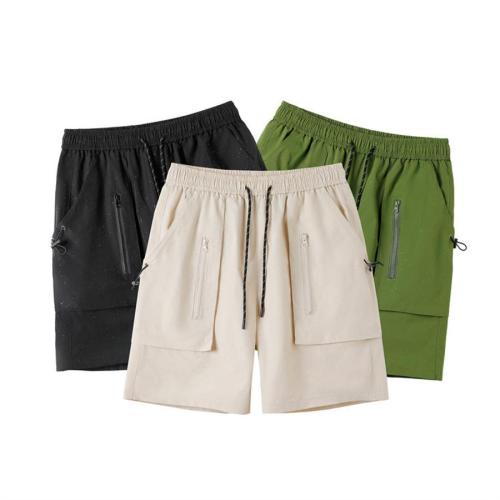 Casual plus size non-stretch solid zip-up pocket cargo shorts size run small