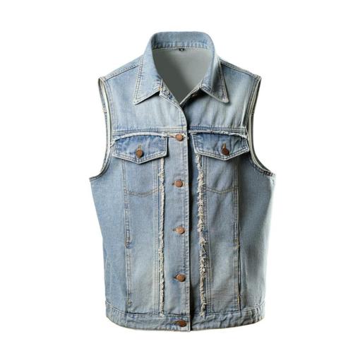 Stylish plus size non-stretch solid sleeveless single-breasted denim vest