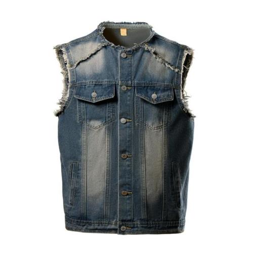 Stylish plus size non-stretch sleeveless single-breasted denim vest