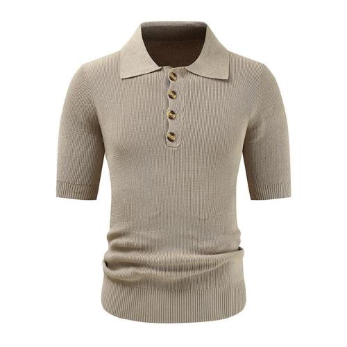 Casual plus size slight stretch solid color knitted slim polo shirt