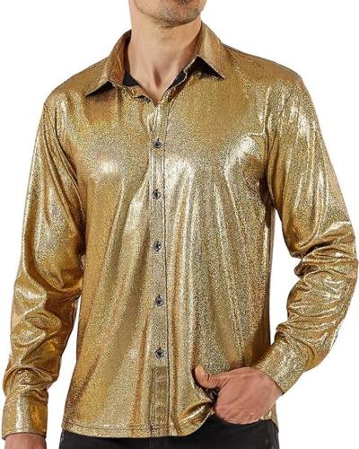 Stylish plus size non-stretch glitter breathable long-sleeved shirt