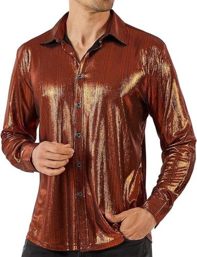 Stylish plus size non-stretch holographic breathable long-sleeved shirt#2