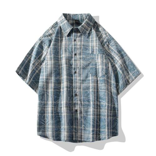 Casual plus size non-stretch plaid print loose short sleeve shirt#2