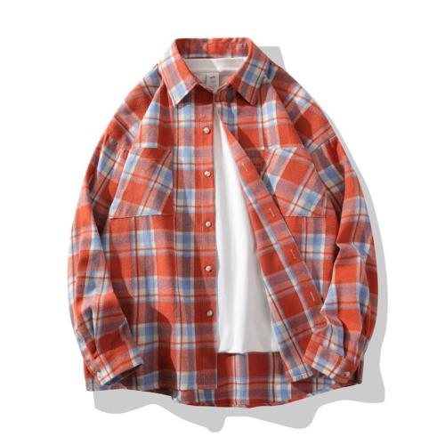 Casual plus size non-stretch plaid print loose long sleeve shirt