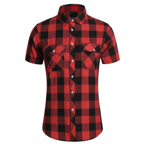 Casual plus size non-stretch plaid print with pockets short sleeve shirt