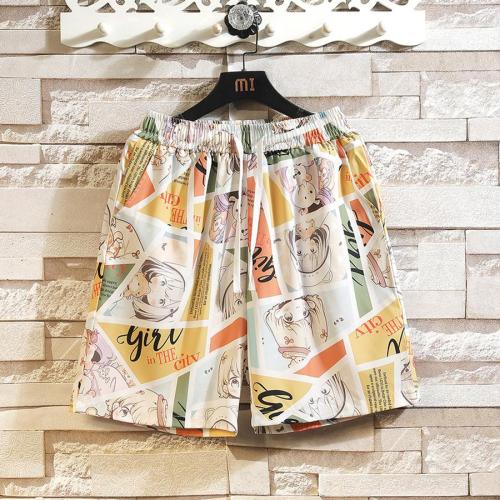 Casual plus size non-stretch cartoon prints drawstring shorts size run small