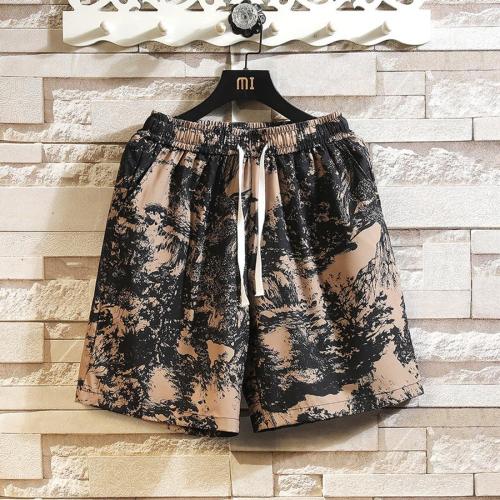 Casual plus size non-stretch batch printing drawstring shorts size run small