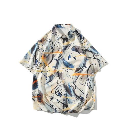 Casual plus size non-stretch graffiti batch printing loose shirt size run small