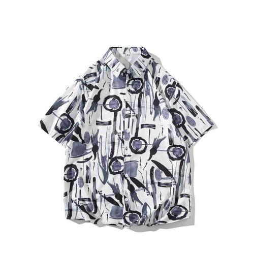 Casual plus size non-stretch graffiti batch print loose shirt size run small#1