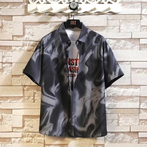 Casual plus size non-stretch loose tie-dye print short-sleeved shirt